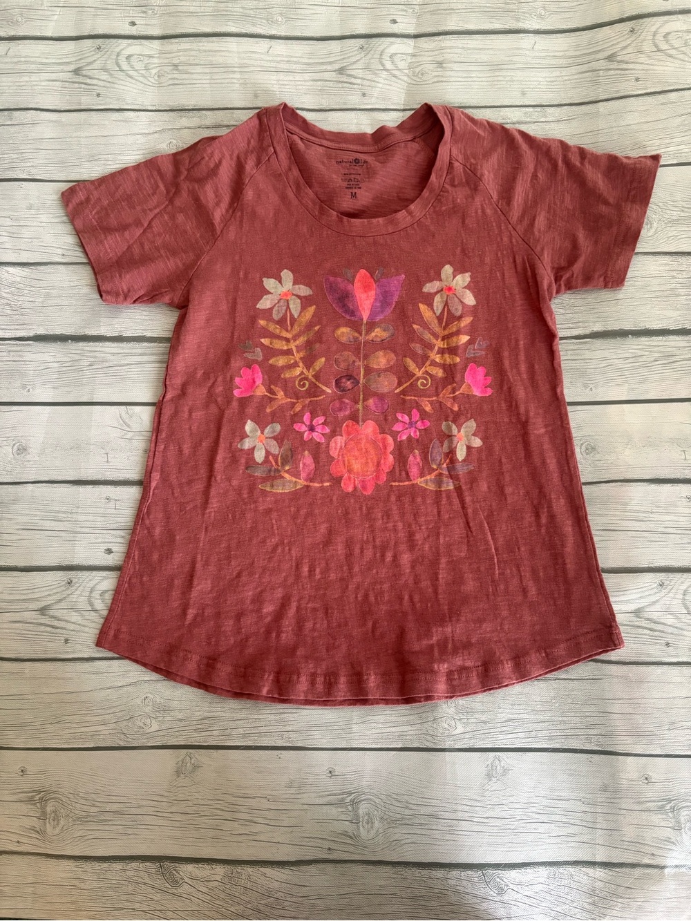 NATURAL LIFE Floral Graphic Short-Sleeve Tee - Rust Pink Accents